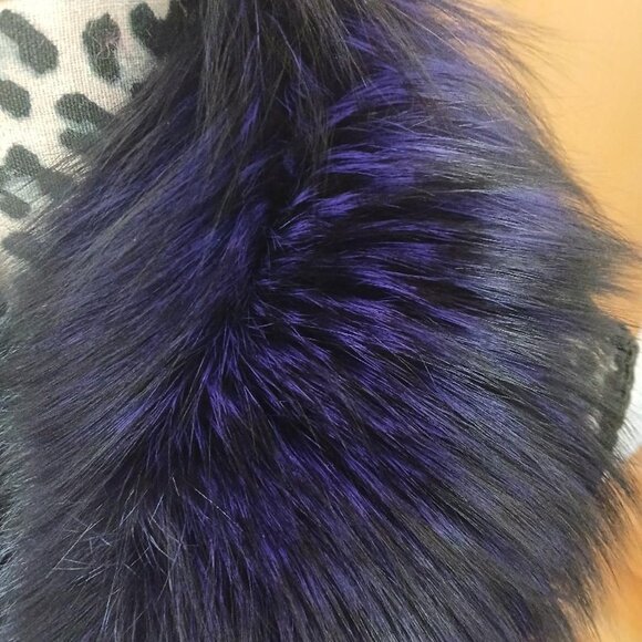 NEW real FOX Fur collar scarf scarve Purple Black 82 x 16cm great quality - Picture 3 of 4